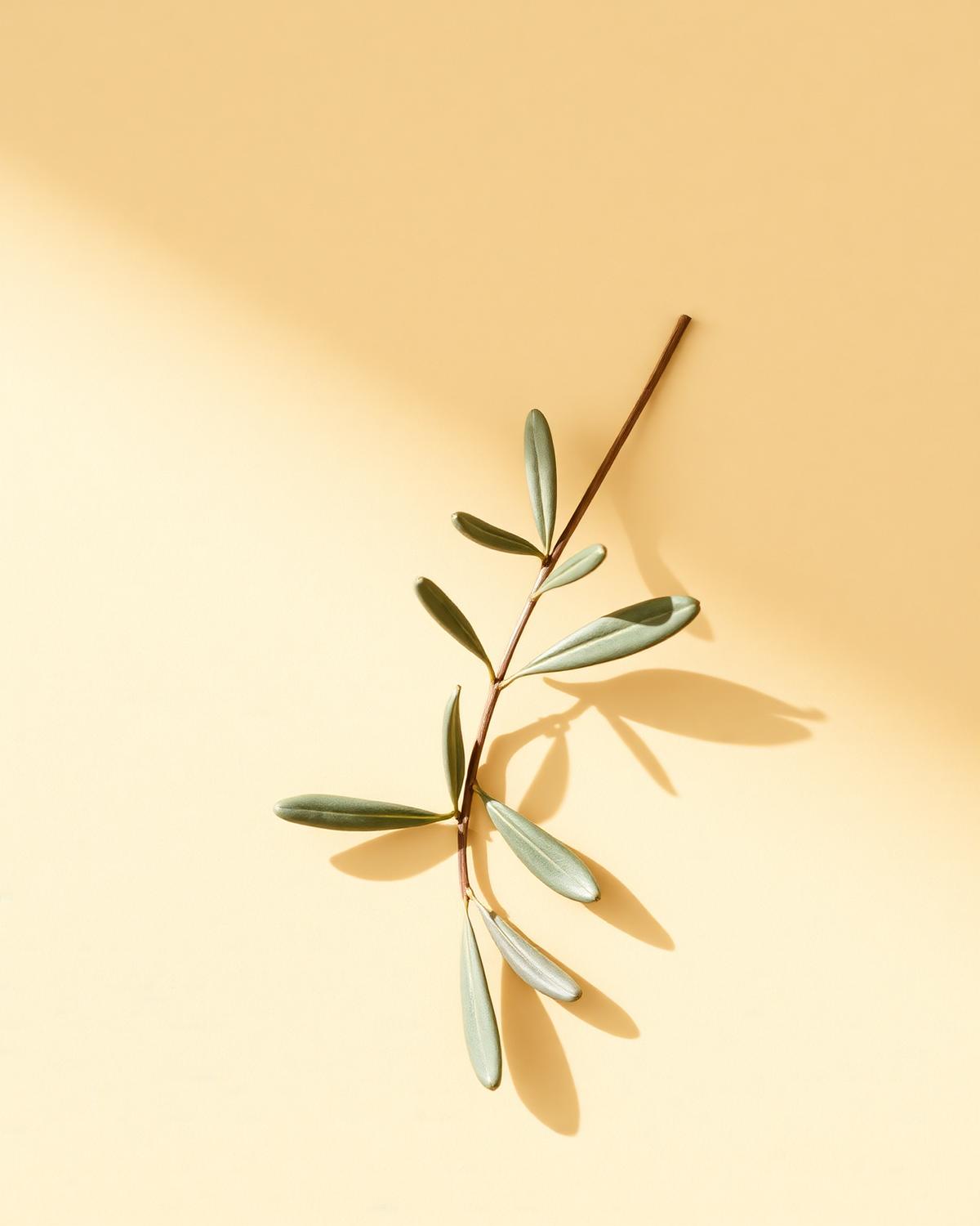 Olive branch on warm sand background
